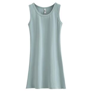 春夏季新款韩版圆领修身中长款背心女装纯棉纯色休闲打底连衣裙