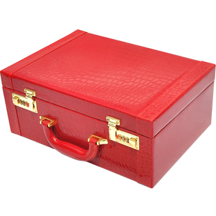 新娘陪嫁箱嫁妆箱子订婚彩礼箱聘金箱礼金箱结婚手提密码红色皮箱