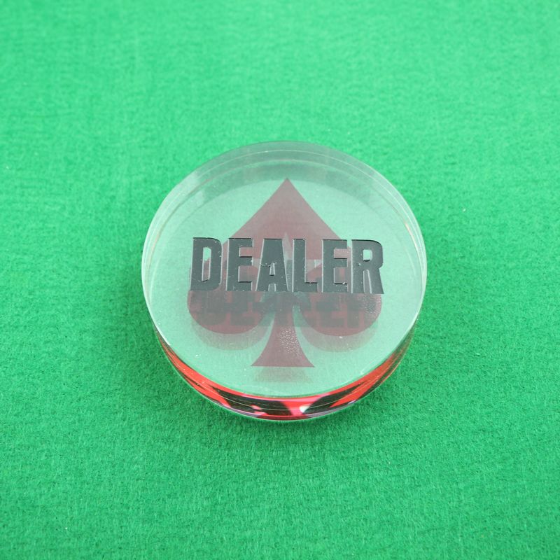 德州扑克 大号庄码DEALER ALL IN牌子黑水晶 透明压牌 可定做定制