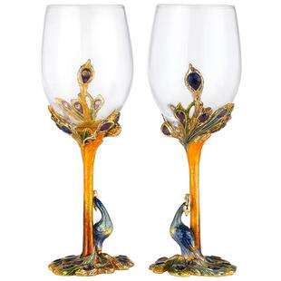 罗比罗丹创意孔雀红酒杯珐琅彩居家酒具套装高脚杯欧式葡萄酒杯