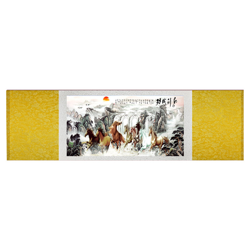 八骏图招财画玄关壁画风水画丝绸卷轴画礼品画马到成功国画书房画