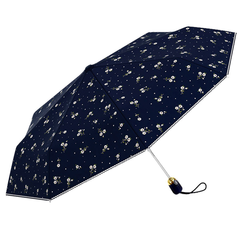 韩国小清新女全自动黑胶晴雨伞