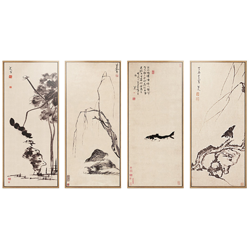 新中式风八大山人水墨有框装饰画