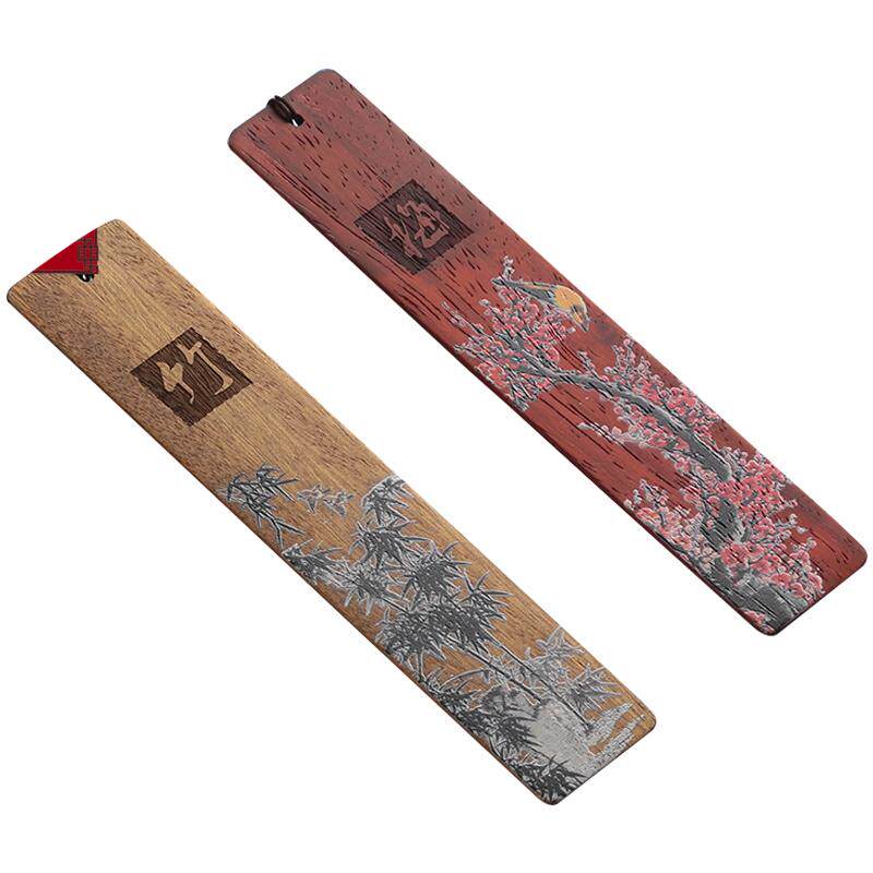 复古风红木书签套装实木质流苏