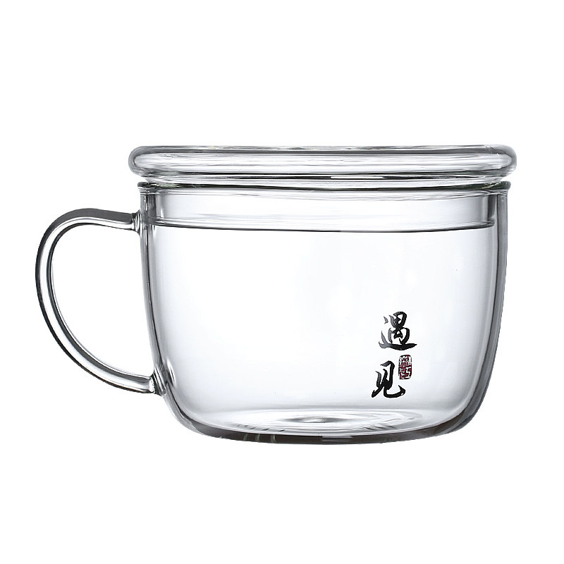 可微波耐热玻璃拉花杯牛奶杯早餐杯家用带盖泡燕麦碗早餐杯子日式
