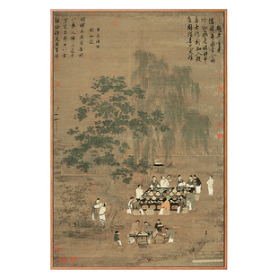 文会图赵佶宋徽宗挂画复古新中式酒店装饰画走廊竖版壁画仿古古画