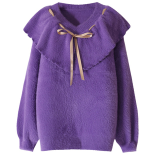 断码清仓女童毛衣水貂绒洋气针织打底衫女宝儿童加绒加厚套头秋冬