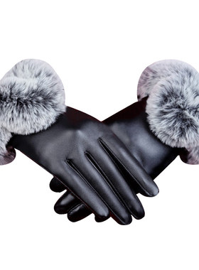 秋冬季时尚风短款加绒加厚皮手套