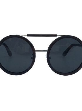 金属双竹木黑檀木框圆形太阳眼镜