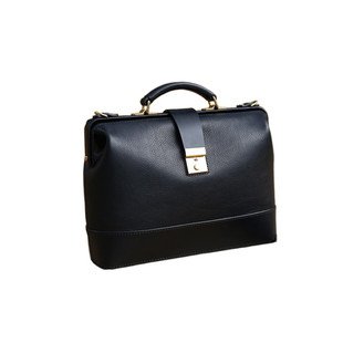 手工男士商务公文包 杜勒斯手提单肩包头层牛皮真皮黑色纯色定制
