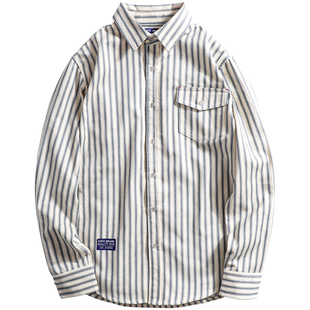 复古港风日系竖条纹衬衫男士秋季休闲内搭衬衣男长袖高级感外套