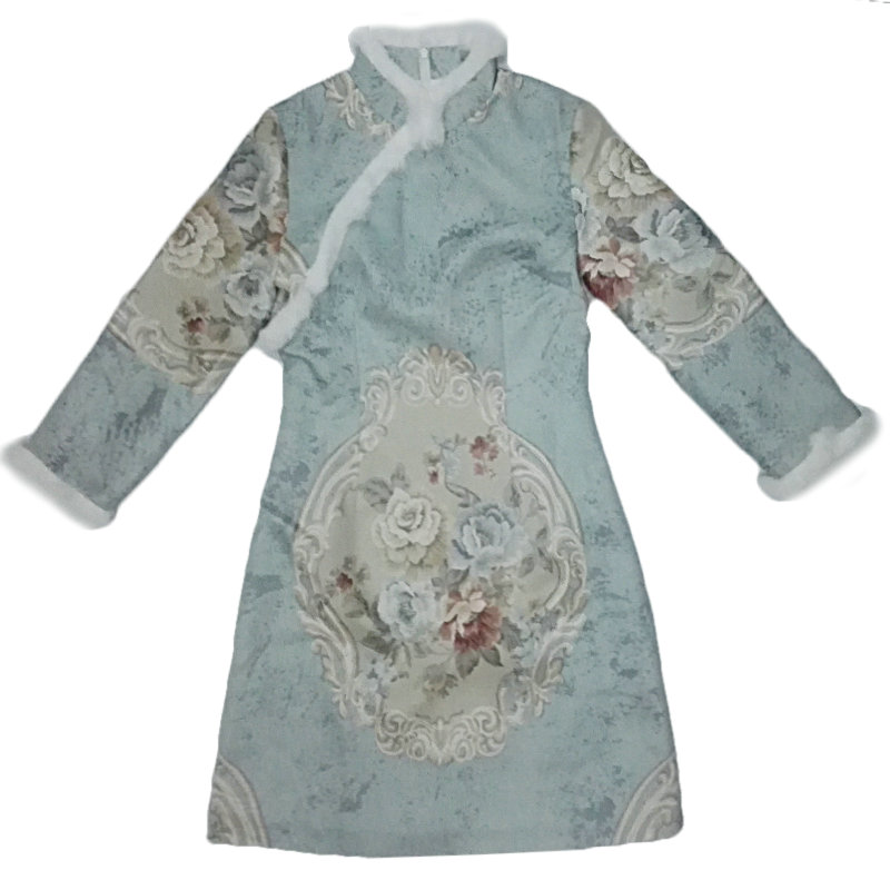 新式旗袍改良版连衣裙2024新款中国风复古棉衣棉服短款修身性感冬