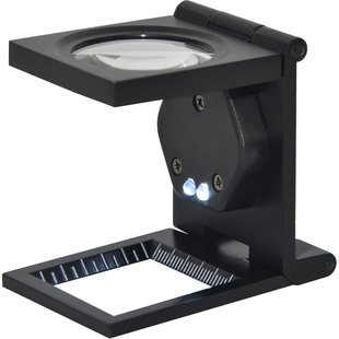 高品折叠放大镜十倍照布镜高清带灯带刻度纺织印刷网点专用维修检验古玩放大镜便携式织物密度