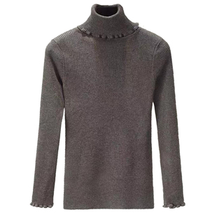 大码慵懒风毛衣女打底针织衫胖mm荷叶边高领修身毛线衣中长款冬季