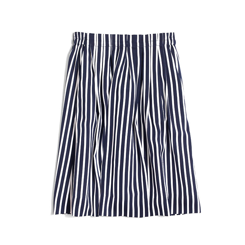 现货 美国J.CREW/JCREW 女士海报款 松紧腰蓝白竖条纹显瘦半身裙