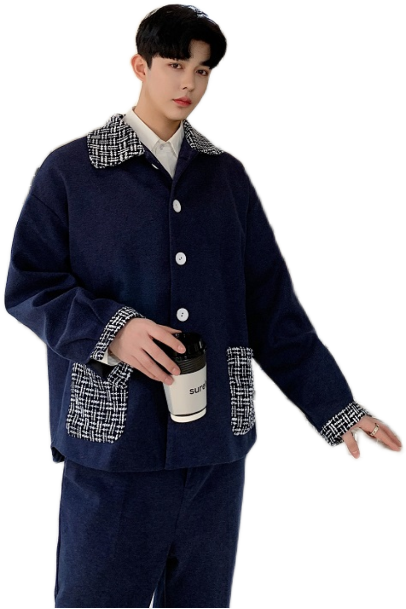 20秋季韩版男装小香风藏篮色毛呢夹克外套潮A345-1167-P95,男装夹克,电商A345