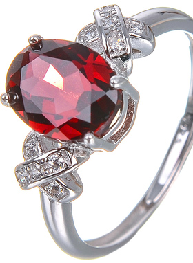 石榴石戒指鸽血纯银镀18k玫瑰金