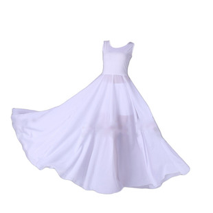 现代舞蹈服装女成人开场表演演出服芳华飘逸大摆裙吊带白色连衣裙