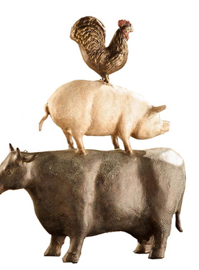 现 纽约下城公园进口不莱梅的农场动物叠罗汉铸铝雕塑装饰摆件礼