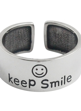 韩国东大门纯银宽面字母戒指