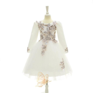 秋冬长袖儿童生日聚会公主礼服裙女童钢琴婚礼婚纱表演花童连衣裙