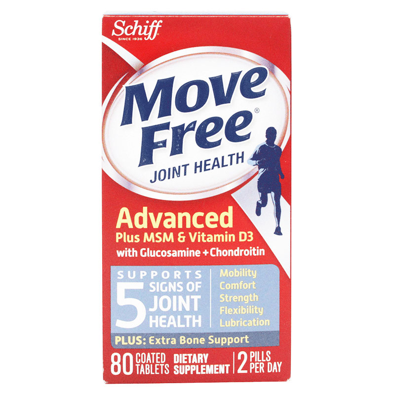 新货 美国 Schiff Move Free益节氨糖维骨力蓝瓶80粒MSM+D3关节宝