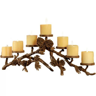 现 纽约下城公园进口正品阿斯本美式度假风格铜质松果松枝烛台