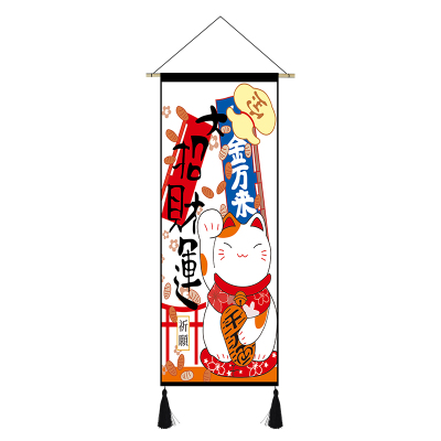日式招财猫和风布艺民宿装饰画