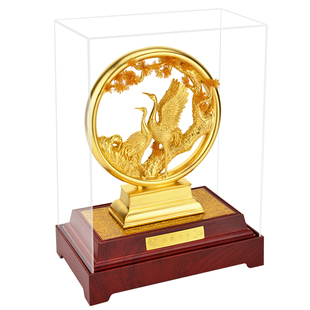 松鹤延年金箔摆件老人生日礼物贺寿礼品家居装饰品创意祝寿工艺品