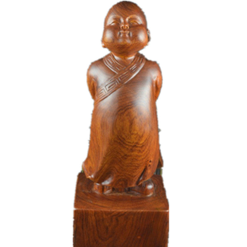 红木小沙弥缅甸花梨木中式禅意木雕客厅工艺品手工雕刻摆件小和尚