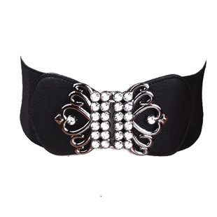 女松紧弹性羽绒服大衣宽腰带 百搭装饰裙带镶钻收腰皮带裙子腰封