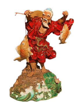 陶瓷渔翁电视柜姜太公钓鱼假山