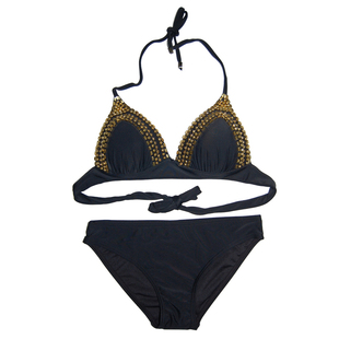 聚拢bikini挂脖泳衣大小胸比坚尼海边红色女士泳装性感外贸比基尼