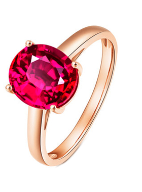 椭圆形玫红碧玺戒指纯银镀18K金