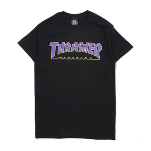 【配色】Thrasher Outlined 美版 紫色基础字母火焰短袖T恤