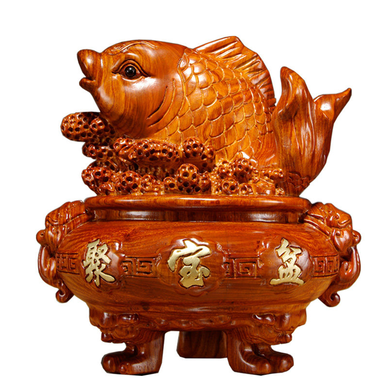 摆件鲤鱼实木雕刻开业工艺品