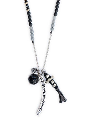 Lotus Mann 多色组合黑玛瑙混合天然石六字真言吊坠项链