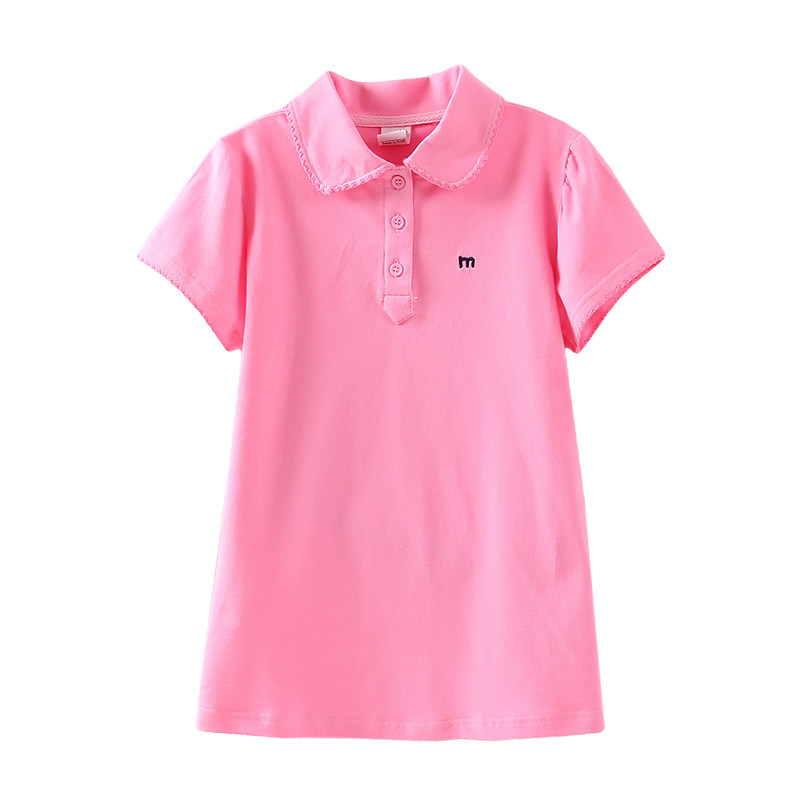 女童T恤夏装中大童短袖polo衫白色纯棉有翻领新款韩版学生校服班
