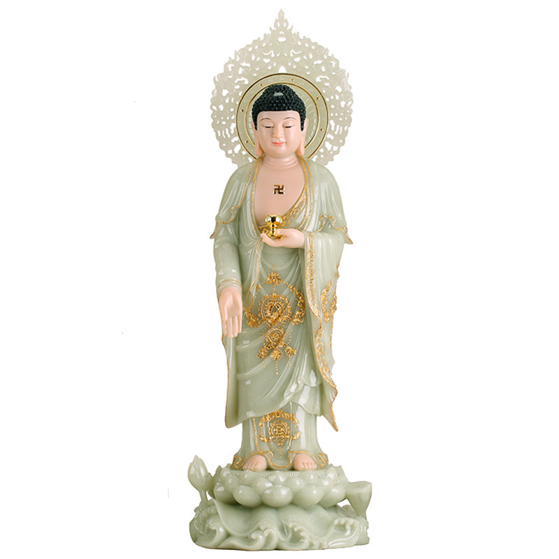 汉白玉翠玉西方三圣阿弥陀佛像