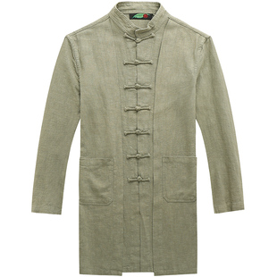 楠唐装男装中国风中长款风衣外套男大衣复古盘扣长袍民族服装若天