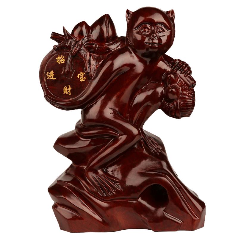 客厅装饰品生肖猴摆件红木雕刻