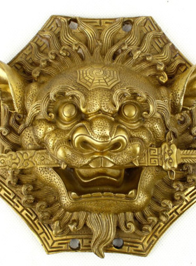 纯铜狮咬剑铜狮子睚眦狮子头门饰