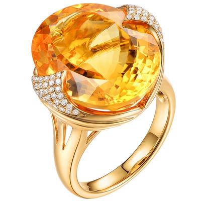 米莱珠宝 17.5克拉巴西天然黄水晶戒指 18K金钻石群镶 彩色宝石女