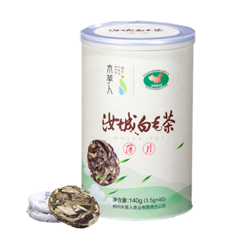 湖南特产汝城木草人白毛茶 高山老白茶薄片罐装140g40片