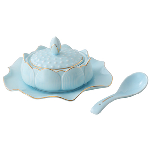 高典酒店金边中式莲花炖盅燕窝陶瓷蒸蛋羹盅鱼翅盅汤盅汤碗甜品碗