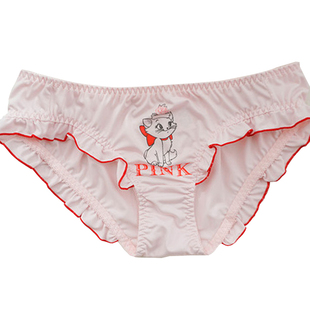 胖次外贸少女心日系卡通猫咪印花牛奶丝舒适柔软甜美菲边低腰内裤