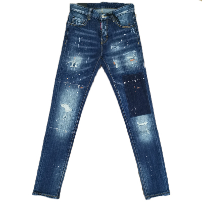 拉链欧美潮牌印花破洞d2男牛仔裤