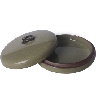 铜钱提环印泥盒大号文房四宝仿古青瓷青花铜银篆刻朱砂书画陶瓷缸