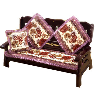 客厅实木沙发垫子加厚毛绒红木长椅子坐垫防滑连体木椅子海绵坐垫