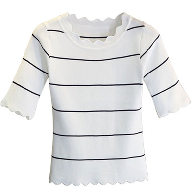 T恤夏季新款花边低圆领套头上衣